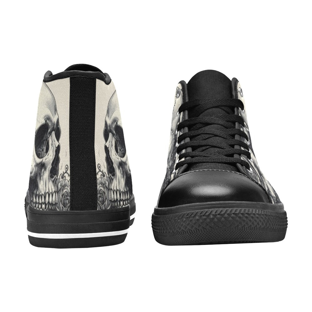 Grey Skull Greyscale Women's Gothic High Top Canvas Shoes | Freaky Shoes®
