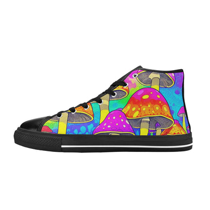 WOMEN'S Colorful Mushrooms Art Vibes High Top Canvas Grunge Sneakers