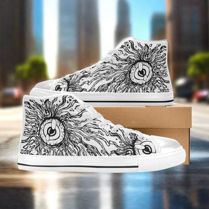 Custom Men's Eyes high-top canvas shoes with bold all-over art — Freaky Shoes