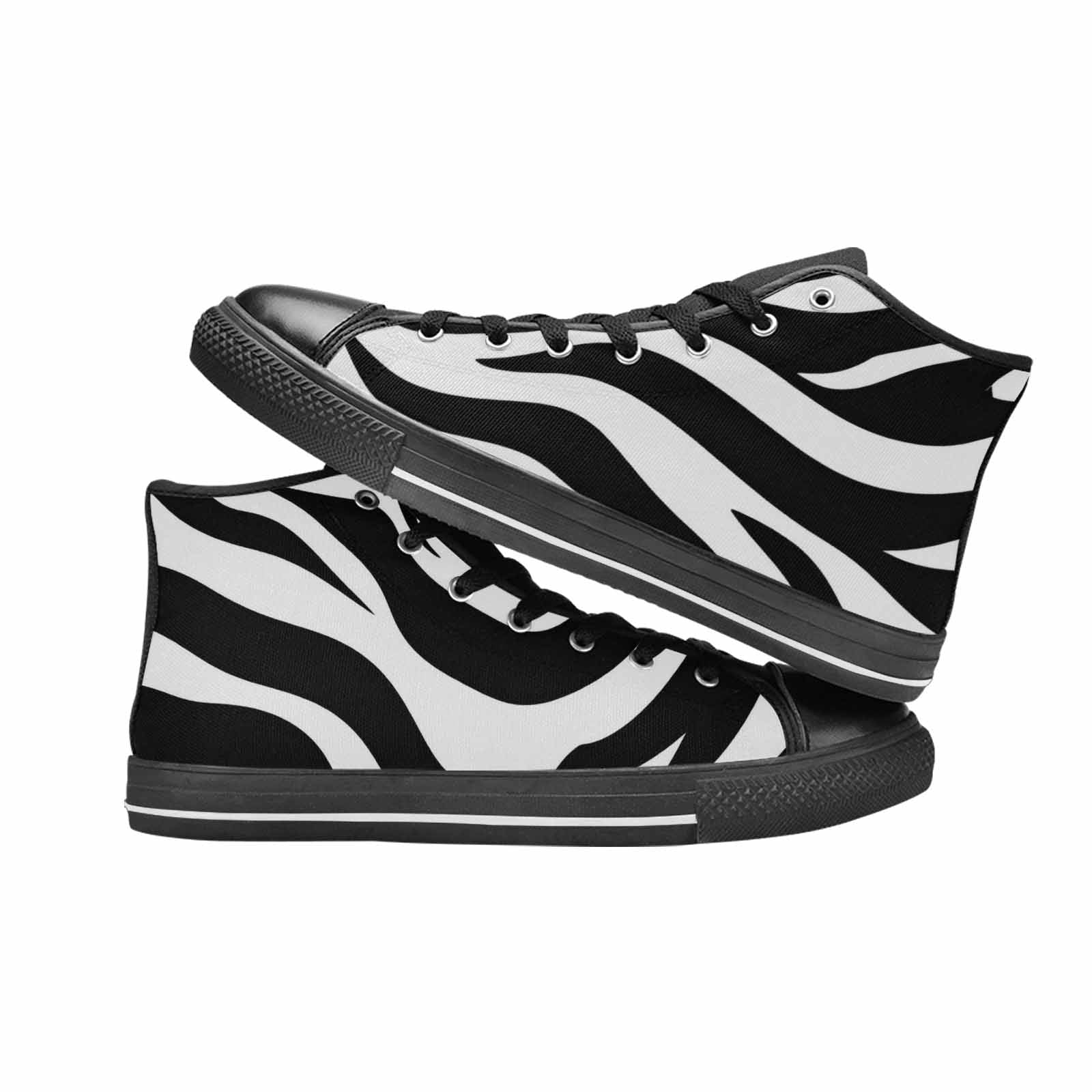 WOMEN'S Zebra Print Black White High Top Canvas Vibrant Chaos Custom Sneakers