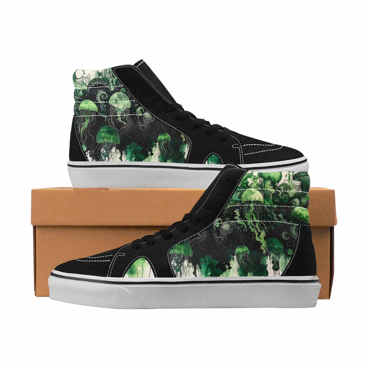 MEN'S Sea Creatures Black & Green Ink High Top Canvas Boutique Dark Academia Sneakers