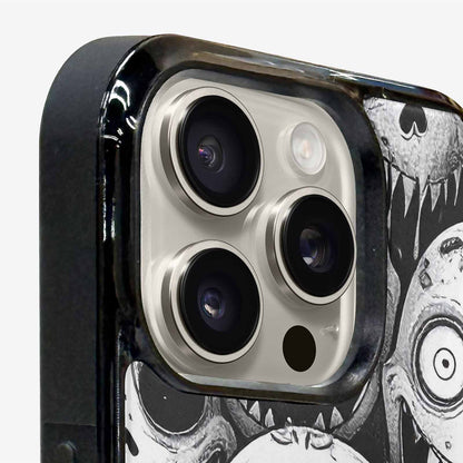 iPhone 15 Pro Max Case — Black And White Monster Face Collage, Custom Phone Case
