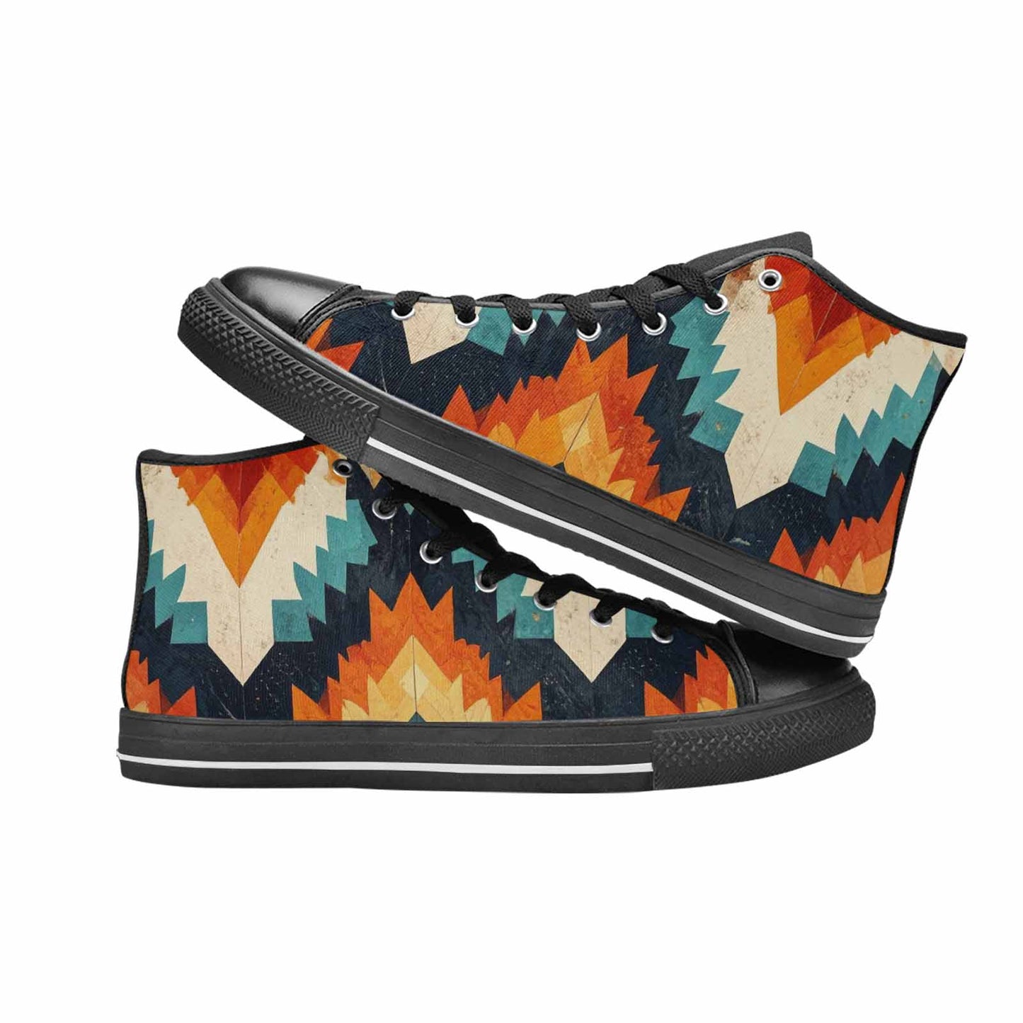 MEN'S Southwestern Geometric Diamond High Top Canvas Vibrant Chaos Custom Sneakers