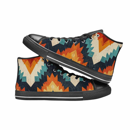 MEN'S Southwestern Geometric Diamond High Top Canvas Vibrant Chaos Custom Sneakers