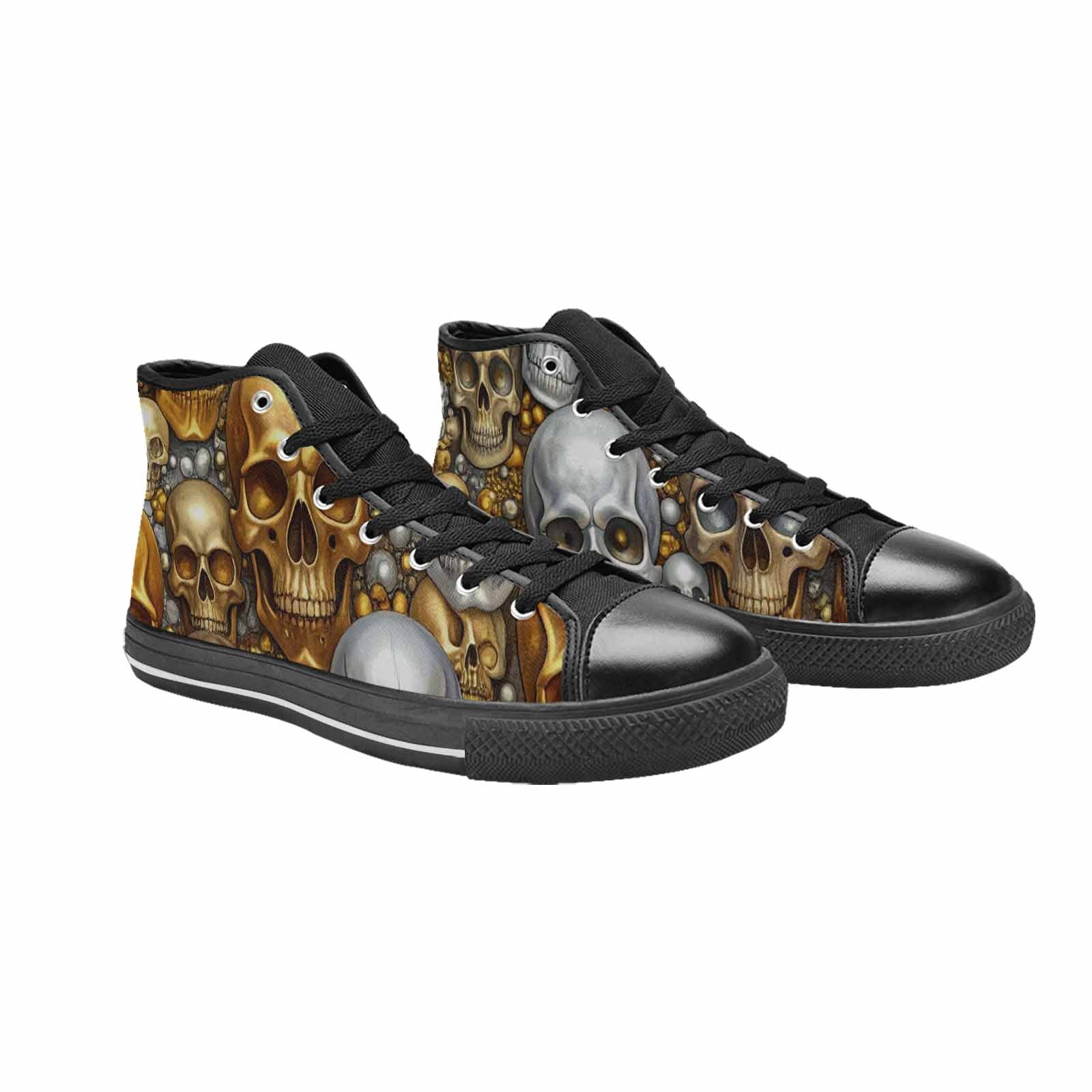 WOMEN'S Skulls - Metallic-Chrome- High Top Canvas Grunge Custom Sneakers
