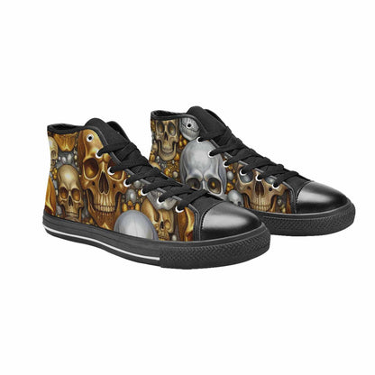WOMEN'S Skulls - Metallic-Chrome- High Top Canvas Grunge Custom Sneakers
