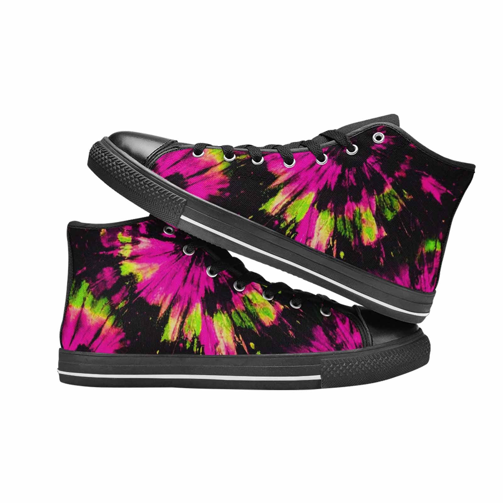 WOMEN'S Acid Wash Tie Dye Neon High Top Canvas Wallpaper Art Custom Sneakers