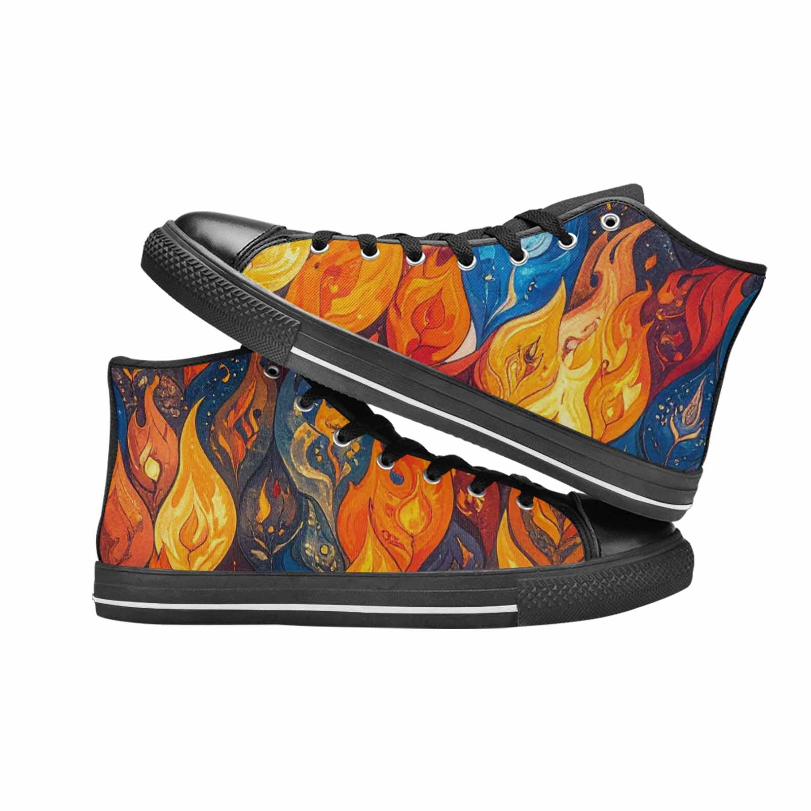 WOMEN'S Fire Flame High Top Canvas Vibrant Chaos Custom Sneakers