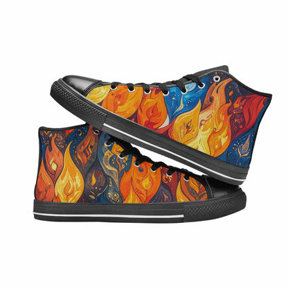WOMEN'S Fire Flame High Top Canvas Vibrant Chaos Custom Sneakers
