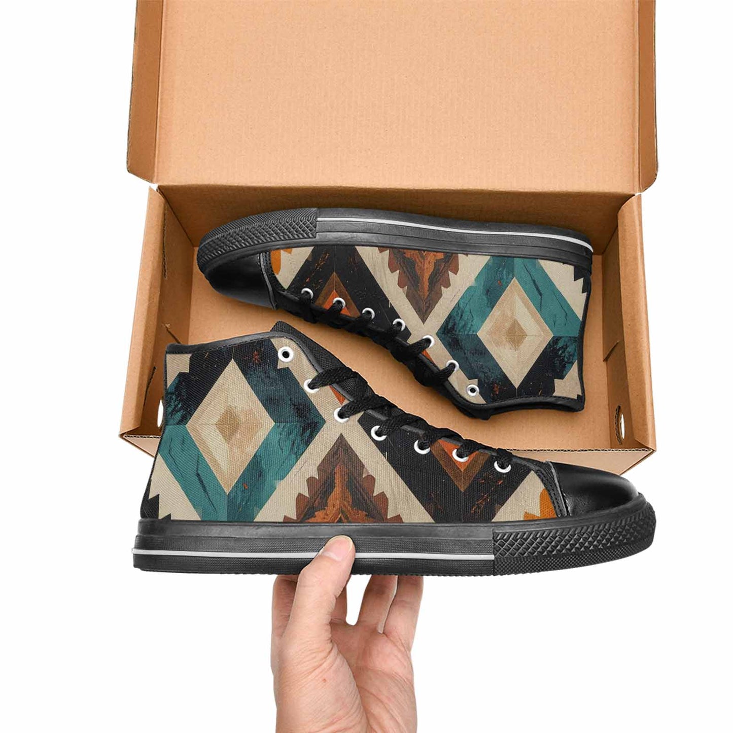 WOMEN'S Southwestern Geometric Diamond High Top Canvas Vibrant Chaos Sneakers