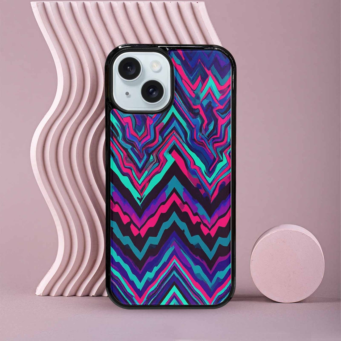iPhone 15 Case — Psychedelic Chevron Vortex, Customized Protective Case