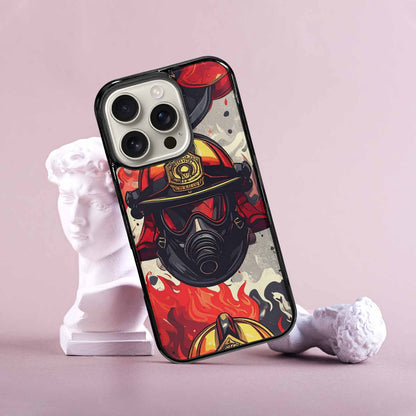 iPhone 16 Pro Case — Firefighter Pattern Flames Axes Helmets Seamless, Custom Made Phone Cover