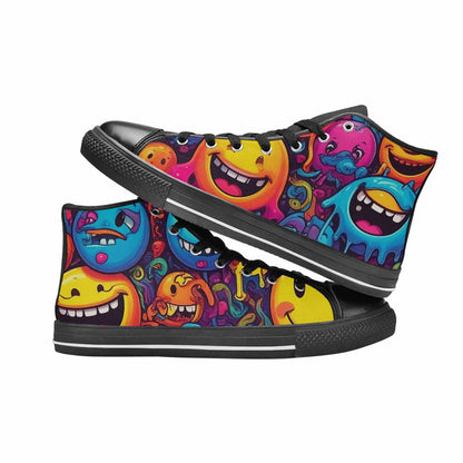 MEN'S Yellow Smiley Face High Top Canvas Dark Academia Shoes