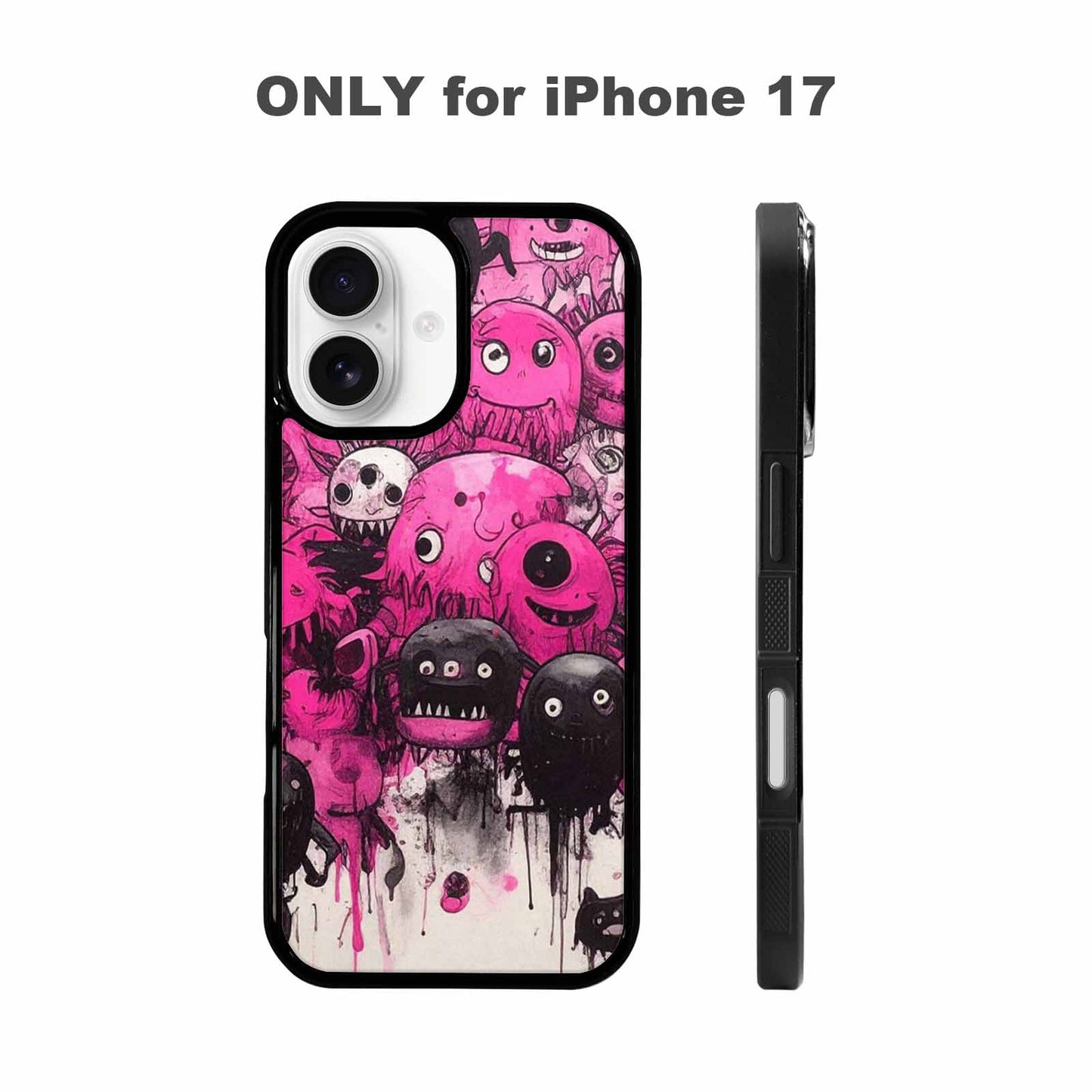 iPhone 17 Case — Black &amp; Pink Ink Cartoon Cute, Custom Printed Phone Case