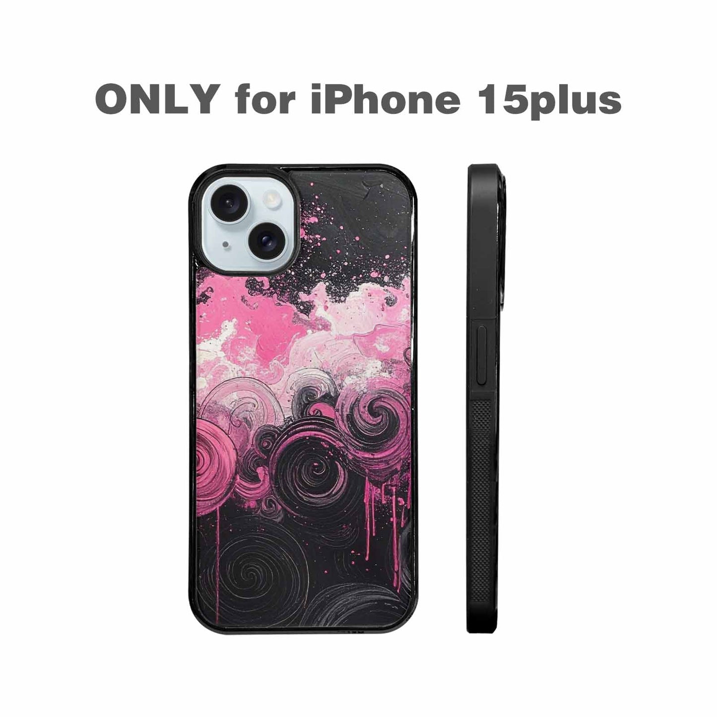 iPhone 15 Plus Case — Van Gogh Swirl Black Pink Ink, Personalized Phone Case