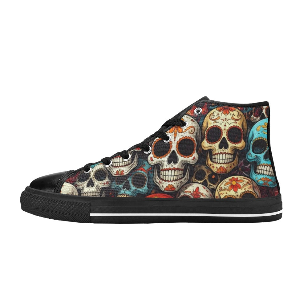 MEN'S Aggressive Comic Sugar Skull High Top Canvas Grunge Custom Sneakers