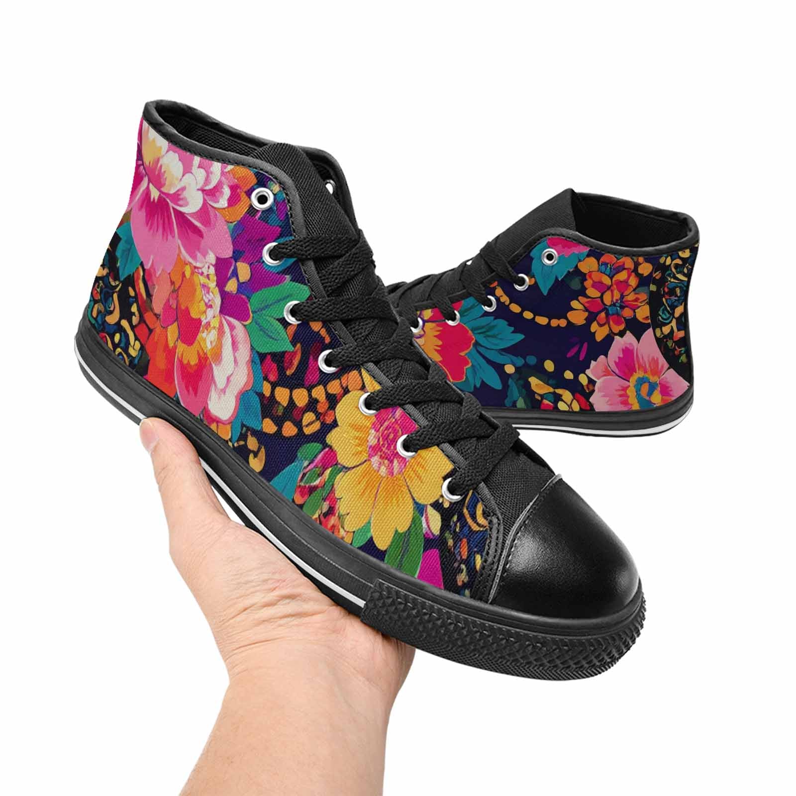 WOMEN'S Floral Snake Print High Top Canvas Surreal Shoes