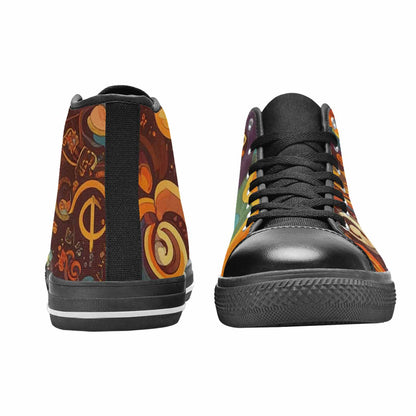 WOMEN'S Groovy 70S Peace High Top Canvas Vibrant Chaos Sneakers