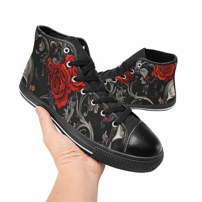 WOMEN'S Skulls Roses Fine Line High Top Canvas Neon Fantasy Shoes