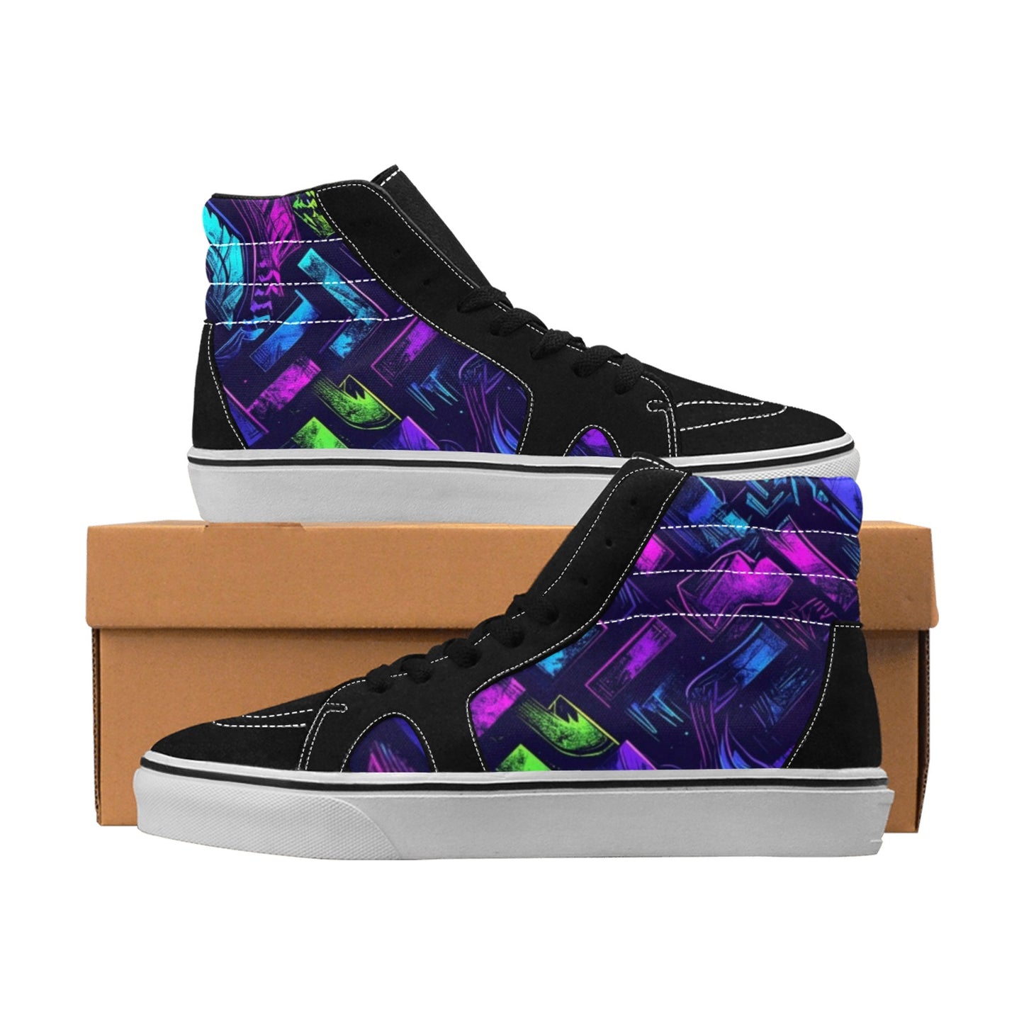 WOMEN'S Electric Houndstooth Dream 1 High Top Skateboarding Wallpaper Art Sneakers
