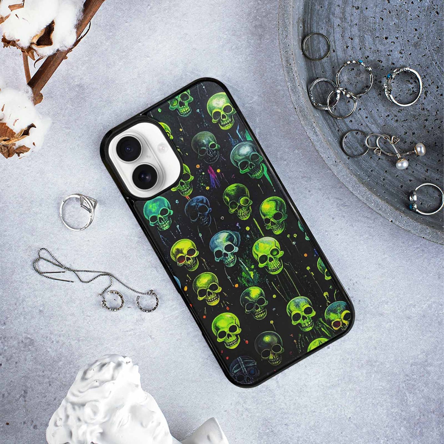 iPhone 16 Plus Case — Skeletons Neon Green Glowskele Egb, Unique Phone Case Design