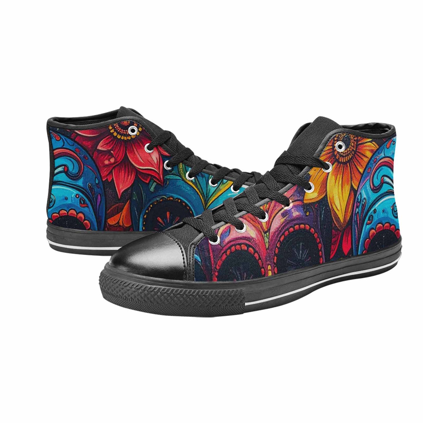 WOMEN'S Graffiti Skull High Top Canvas Wallpaper Art Shoes
