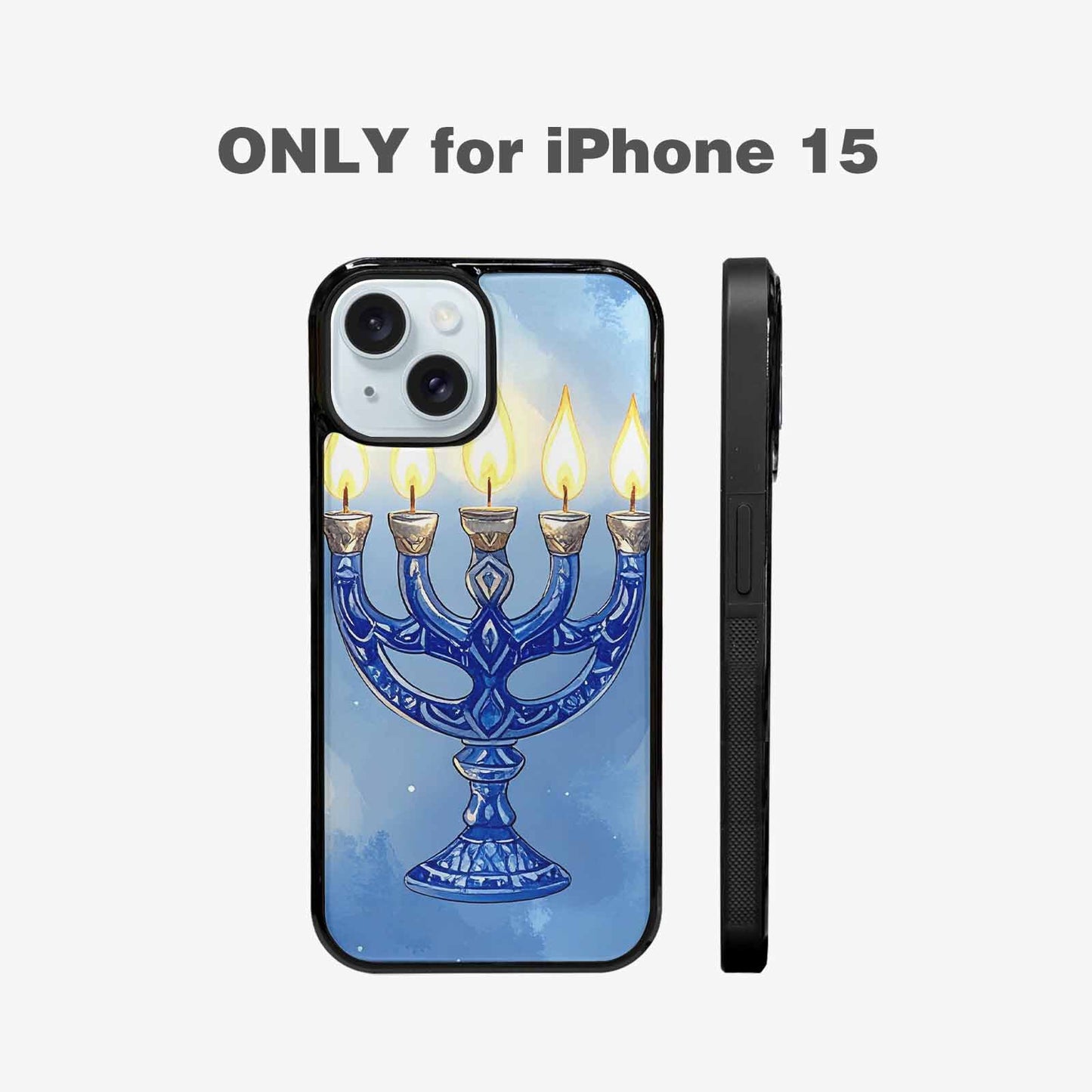 iPhone 15 Case — Hanukkah Menorah Pattern Seamless Repeat Jewish, Custom Printed Phone Case