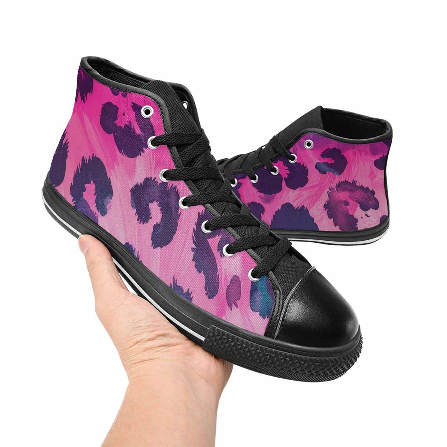 WOMEN'S Leopard Neon Pink Teal Airbrush High Top Canvas Dreamcore Custom Sneakers