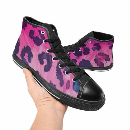 WOMEN'S Leopard Neon Pink Teal Airbrush High Top Canvas Dreamcore Custom Sneakers