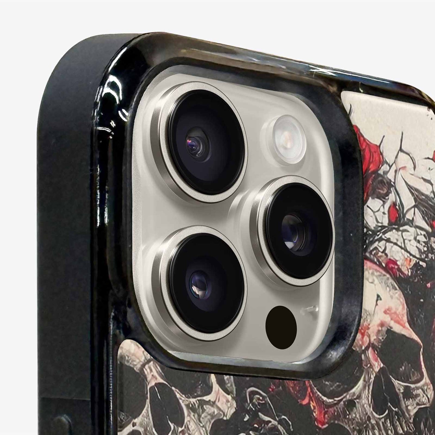 iPhone 16 Pro Max Case — Skull And Roses Black Red Ink, Custom Printed Phone Case