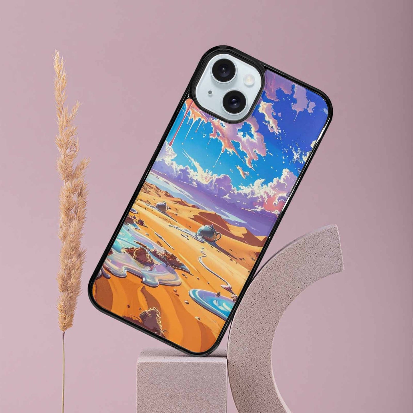 iPhone 15 Plus Case — Surrealist Desert Dreamscape, Custom Art Phone Cover