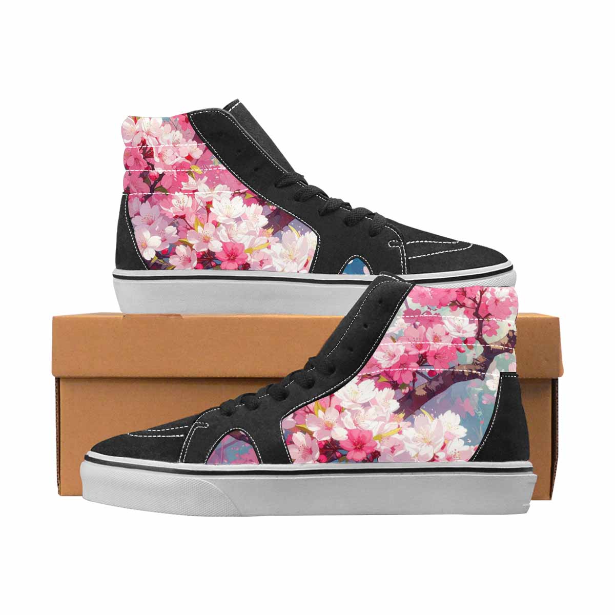 WOMEN'S Cherry Blossom High Top Canvas Made To Order Aesthetic Custom Art Shoes
