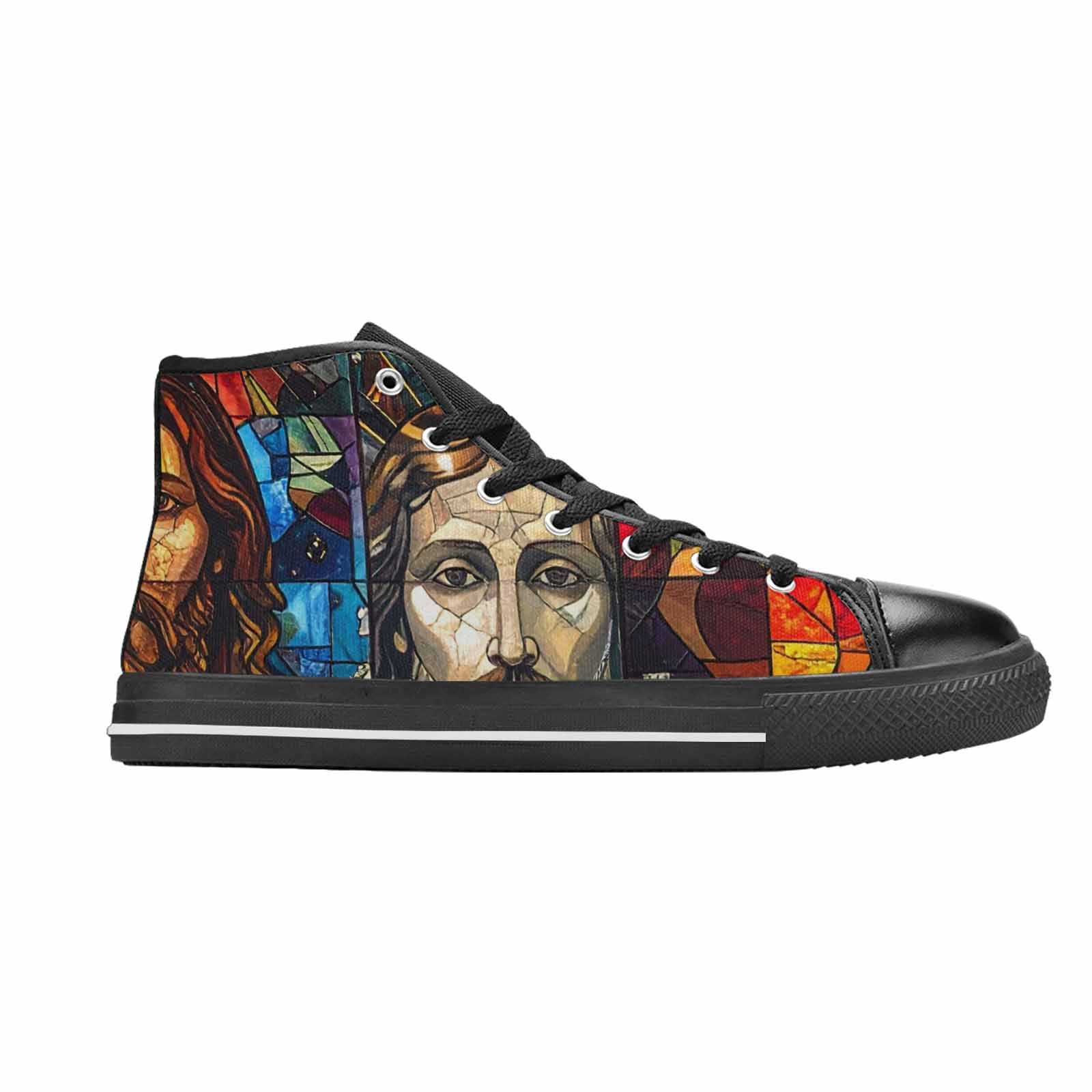 WOMEN'S Jesus Face Small High Top Canvas Neon Fantasy Shoes