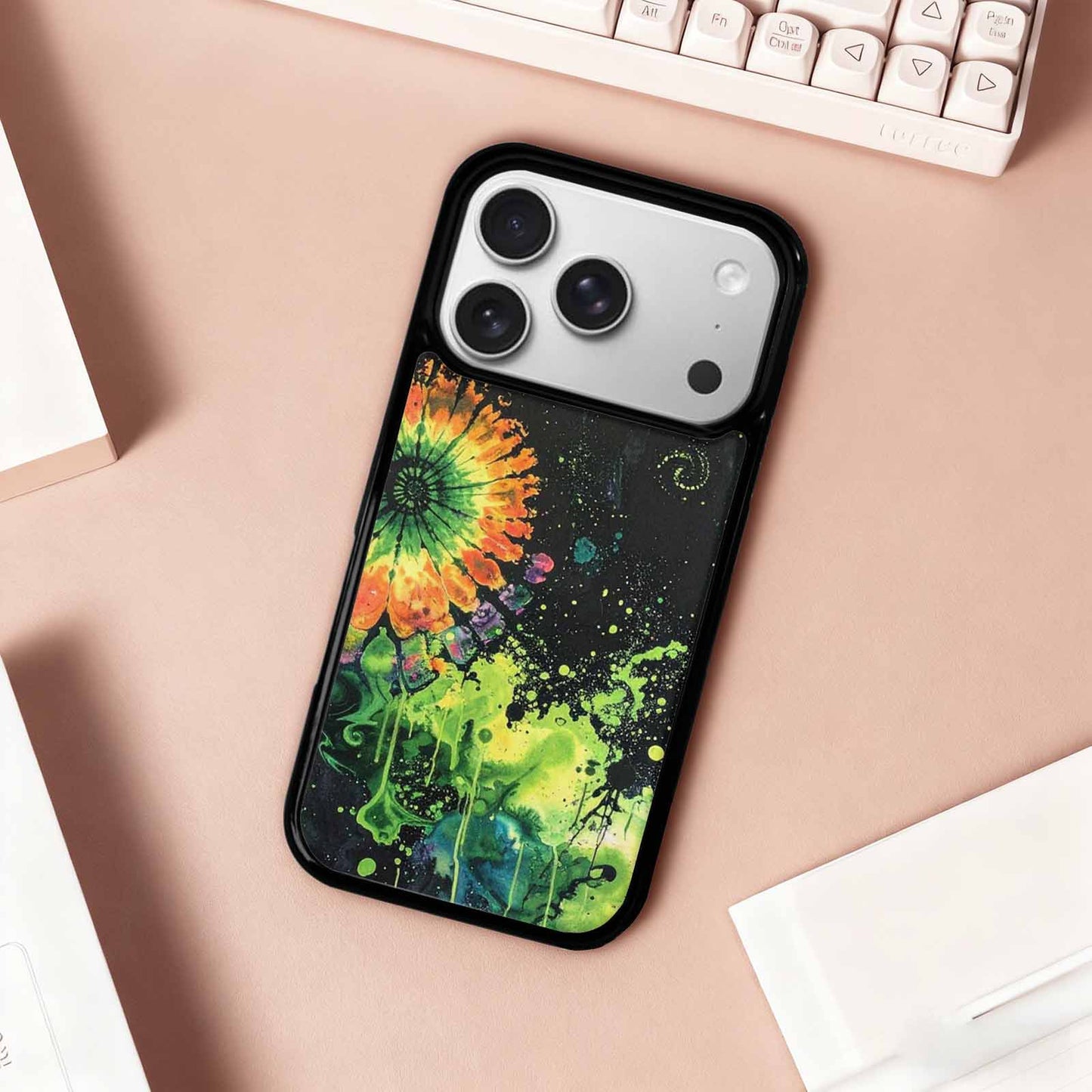 iPhone 17 Pro Case — Black Green Ink Tie Dye Tie, Customized Protective Case