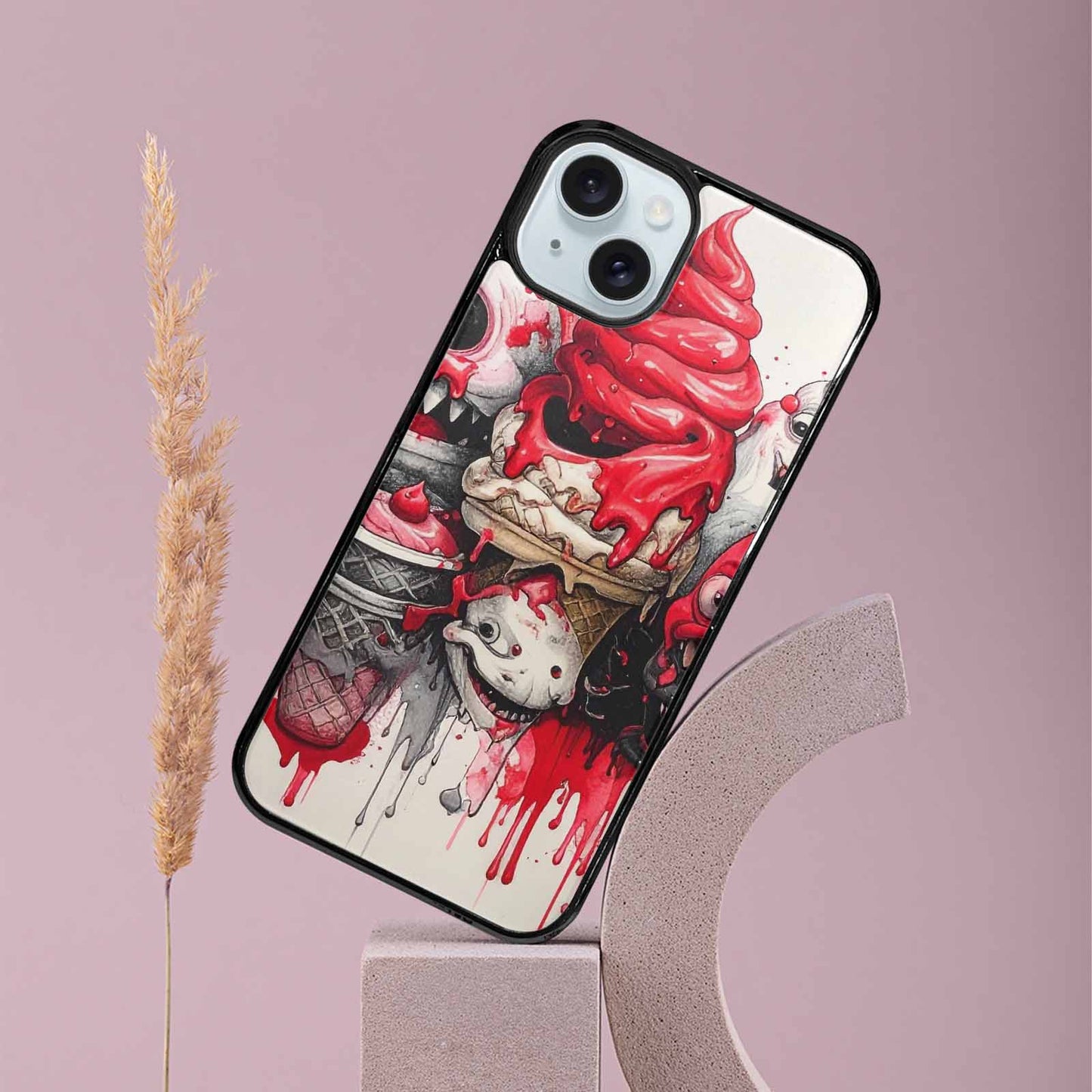 iPhone 15 Plus Case — Ice Cream Monsters Black Red Ink, Custom Print Case Cover