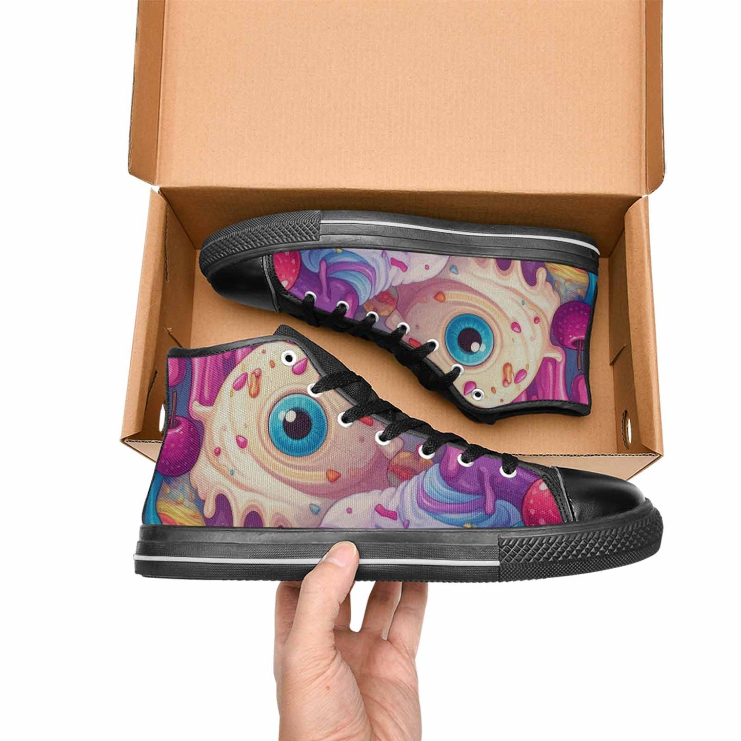 MEN'S Melting Icecream Monster Cherry High Top Canvas Dark Academia Custom Shoes