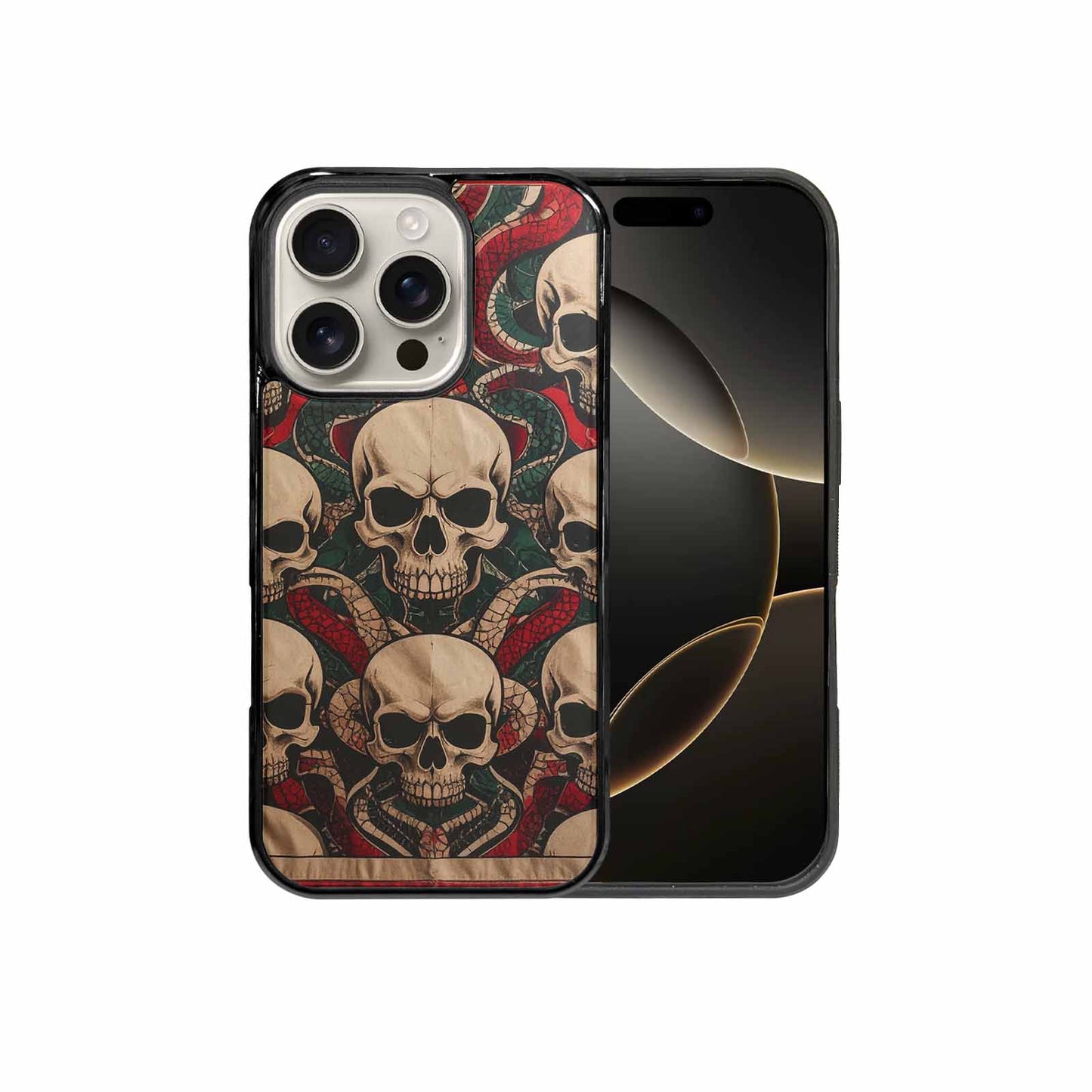 iPhone 16 Pro Case — Traditional Tattoo Style Skulls Entwined With, Custom Made Phone Cover