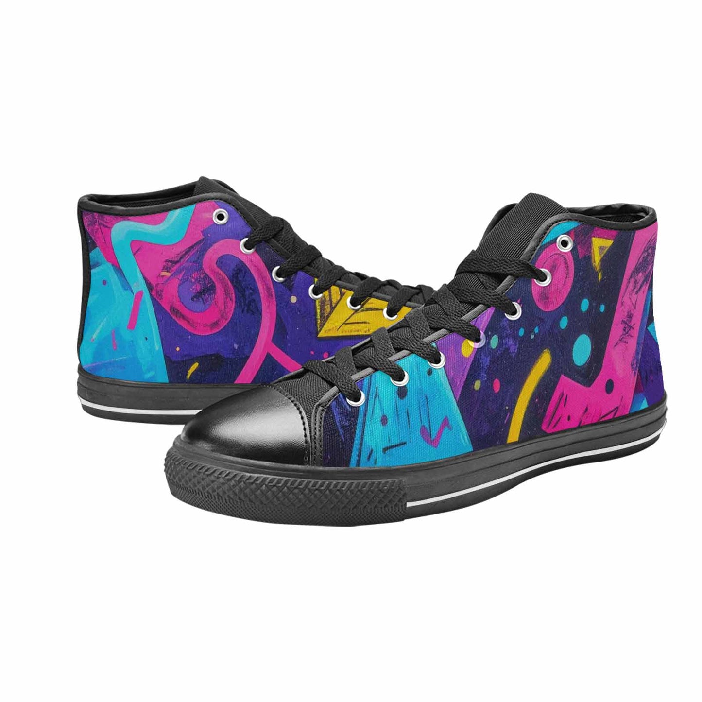 WOMEN'S Memphis Squiggles Triangles Dots High Top Canvas Wallpaper Art Custom Sneakers