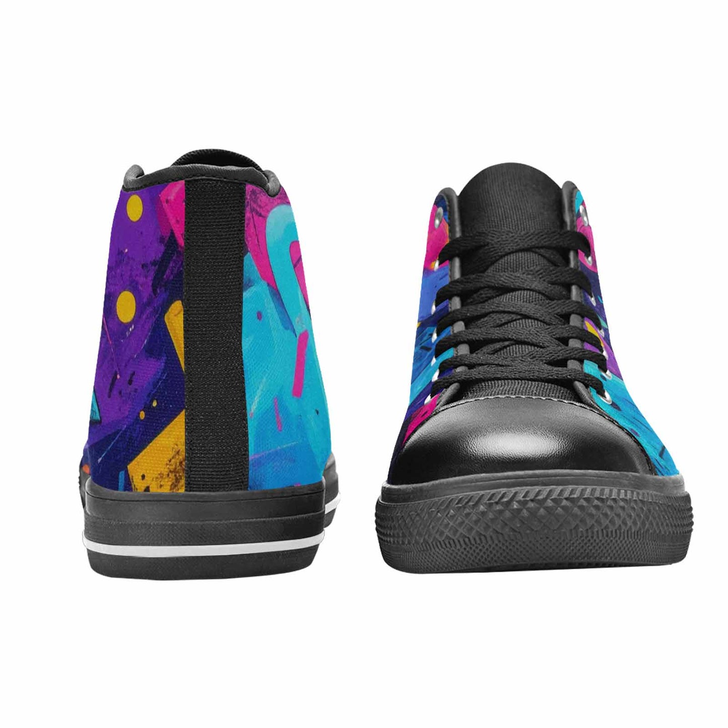 MEN'S Memphis Squiggles Triangles Dots High Top Canvas Dark Academia Custom Shoes
