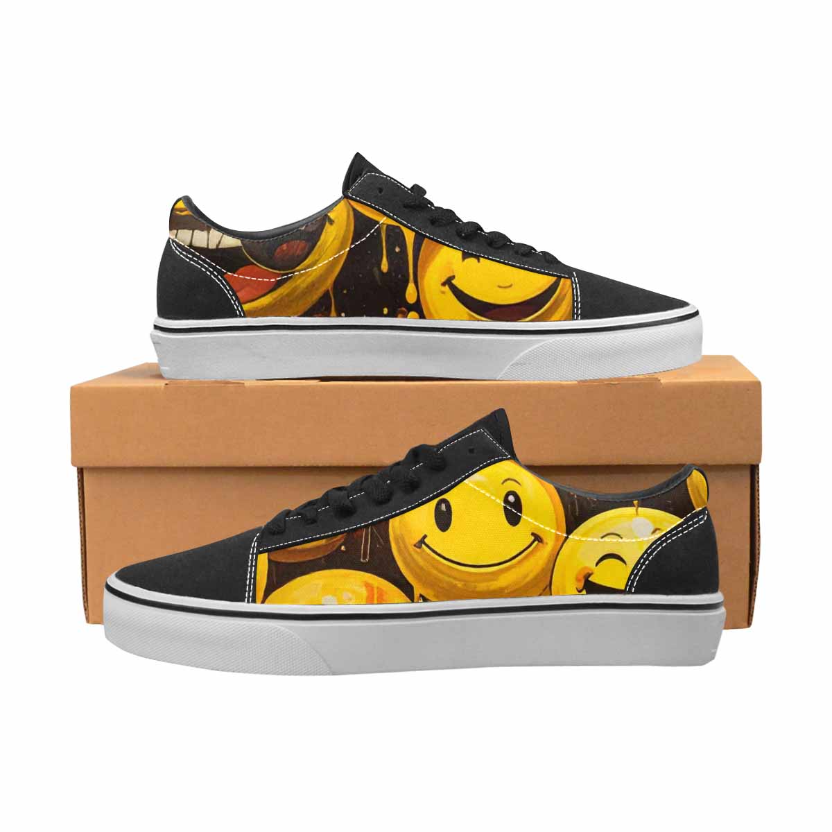 WOMEN'S Melting Moon Smiley — Lace-Up Canvas Dreamcore Custom Shoes
