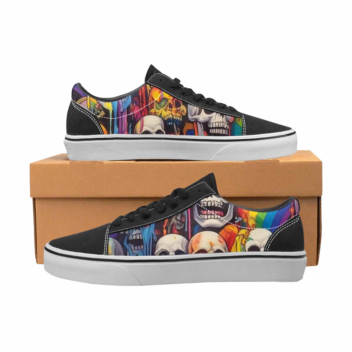 WOMEN'S Rainbow From Skull S Lace-Up Canvas Dark Academia Custom Sneakers