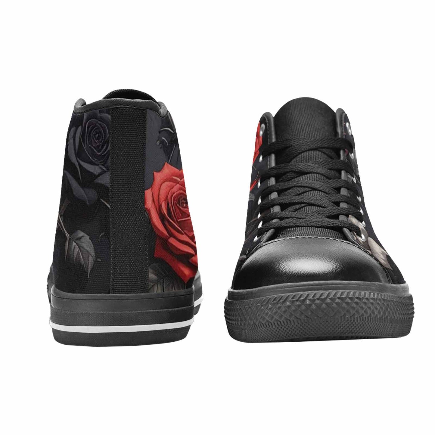 MEN'S Black Gothic Rose High Top Canvas Dark Academia Custom Sneakers
