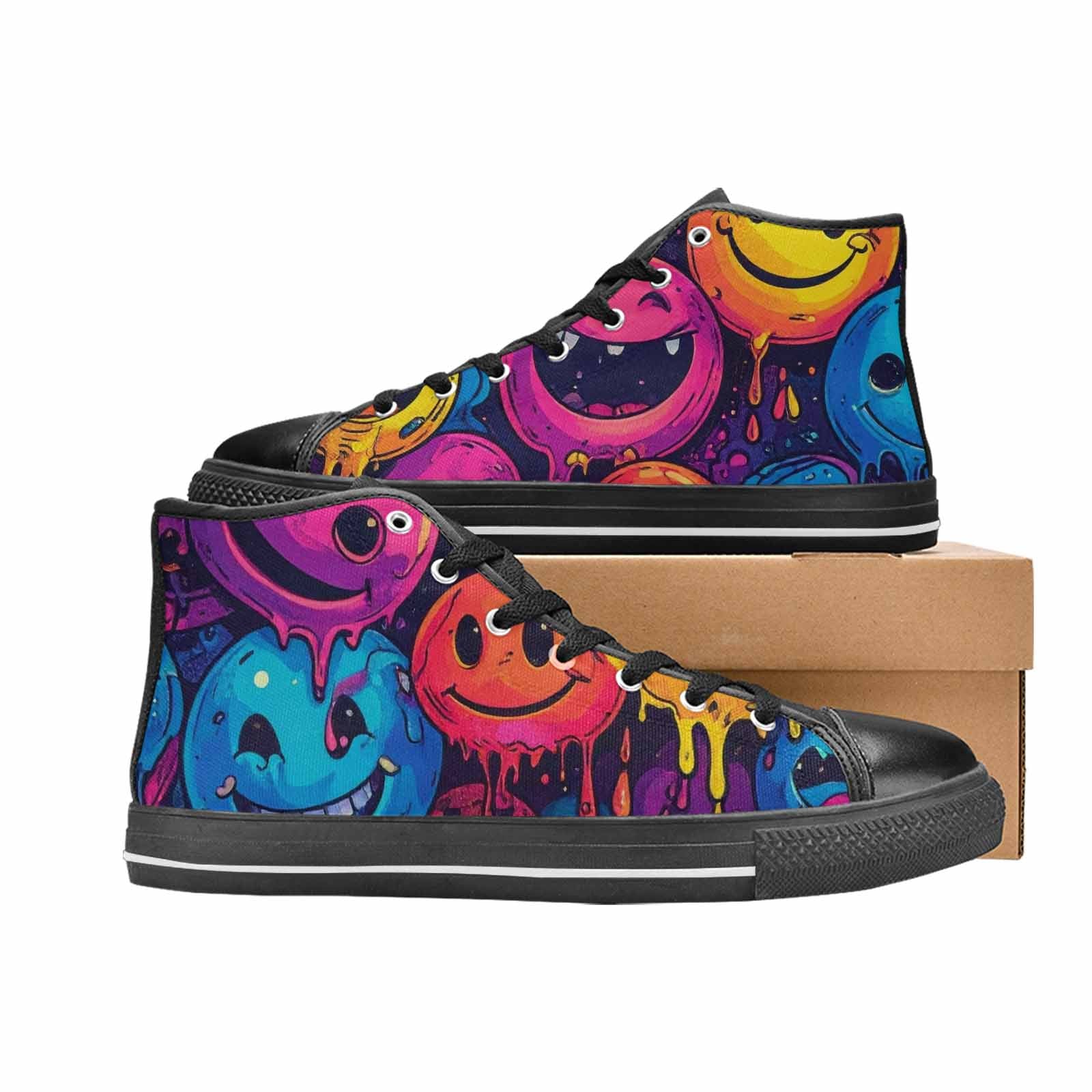 MEN'S Yellow Smiley Face High Top Canvas Y2K Custom Shoes
