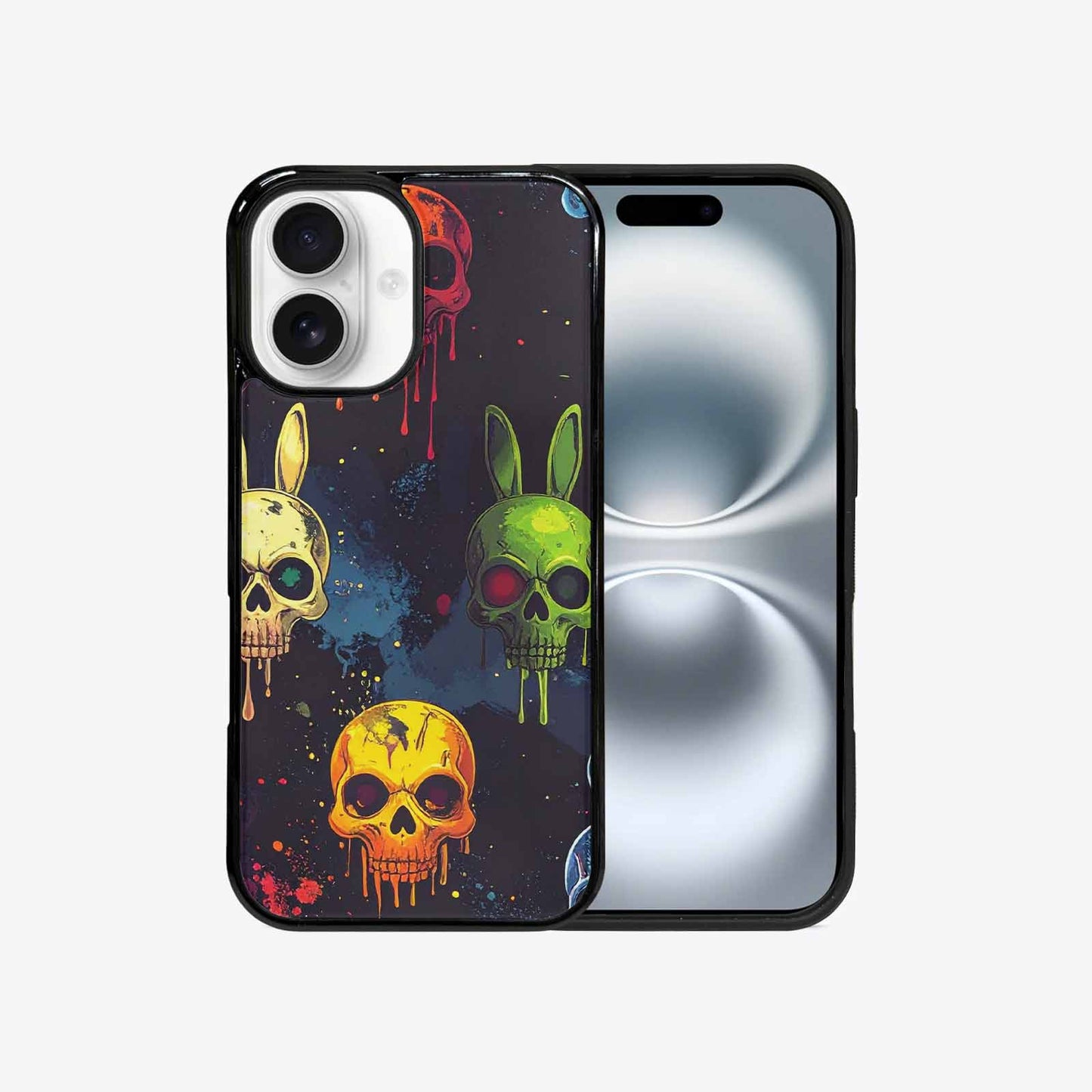 iPhone 16 Case — Radioactive Ghost Bunny Skull Sm Qdr, Custom Phone Case