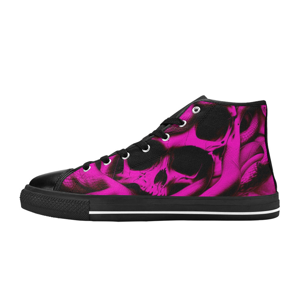 WOMEN'S Cc Snake Skull Art High Top Canvas Grunge Custom Sneakers
