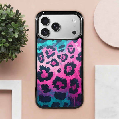 iPhone 17 Pro Max Case — Leopard Neon Pink Teal Airbrush Animal, Custom Printed Phone Case