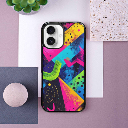 iPhone 16 Case — Memphis Squiggles Triangles Dots Personalized Phone, Custom Made Phone Cover