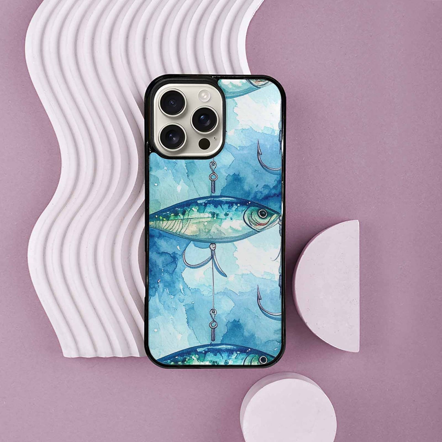 iPhone 16 Pro Max Case — Fishing Lure And Hook Pattern Seamless, Customized Protective Case