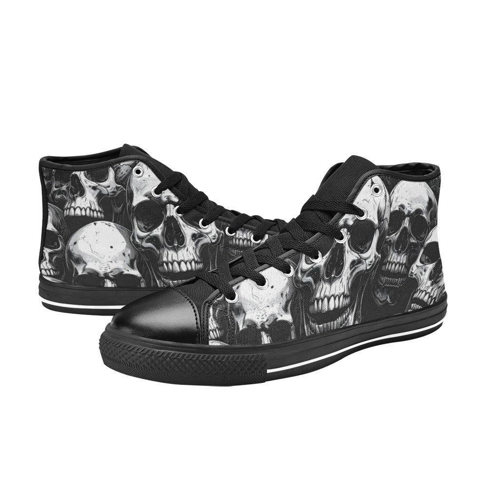 WOMEN'S Aggressive Comic Skull Black High Top Canvas Wallpaper Art Sneakers