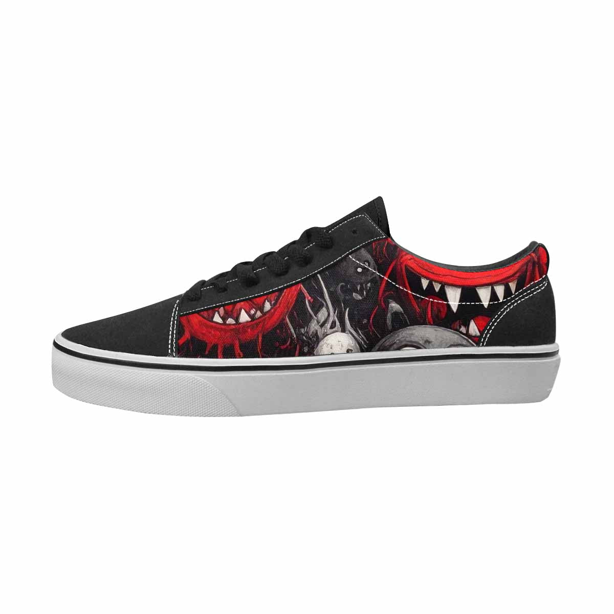MEN'S Monsters Black & Red Ink Canvas Unique Print Surreal Custom Sneakers